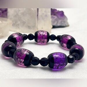 Handmade Black and Purple Stretch Bracelet